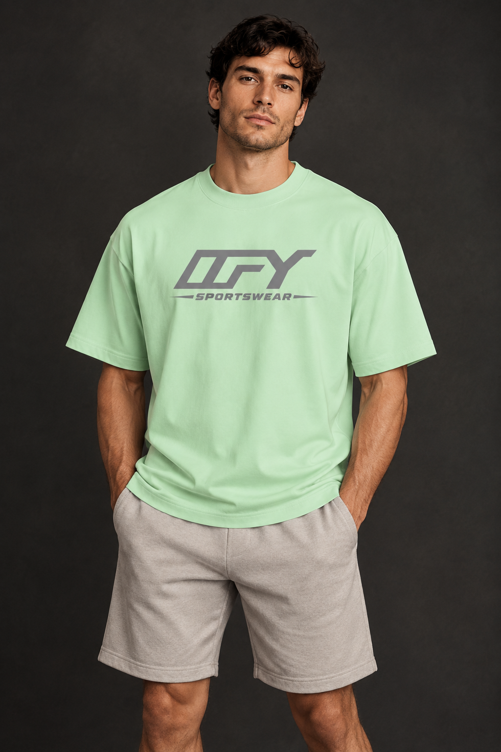 Male model wearing the Drop Shoulder Cotton T-Shirt, shot 3