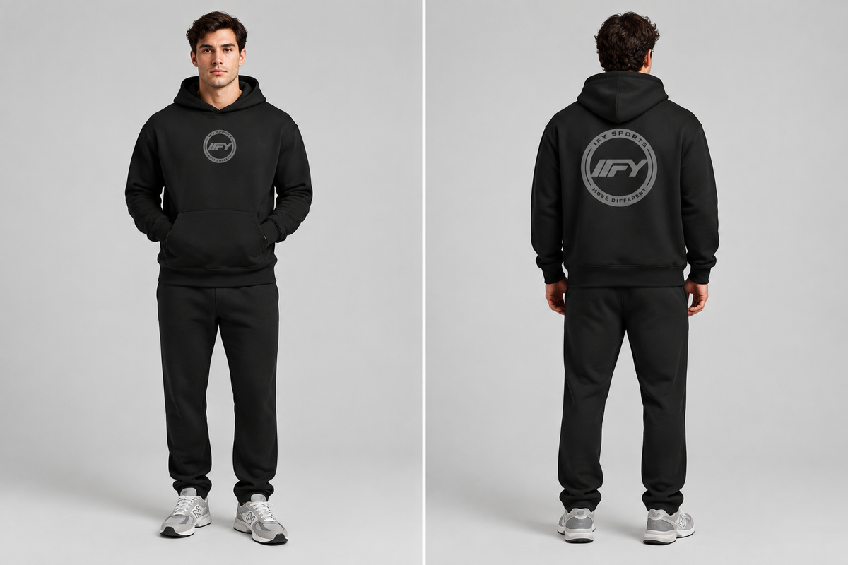 Men’s hoodie front and back views