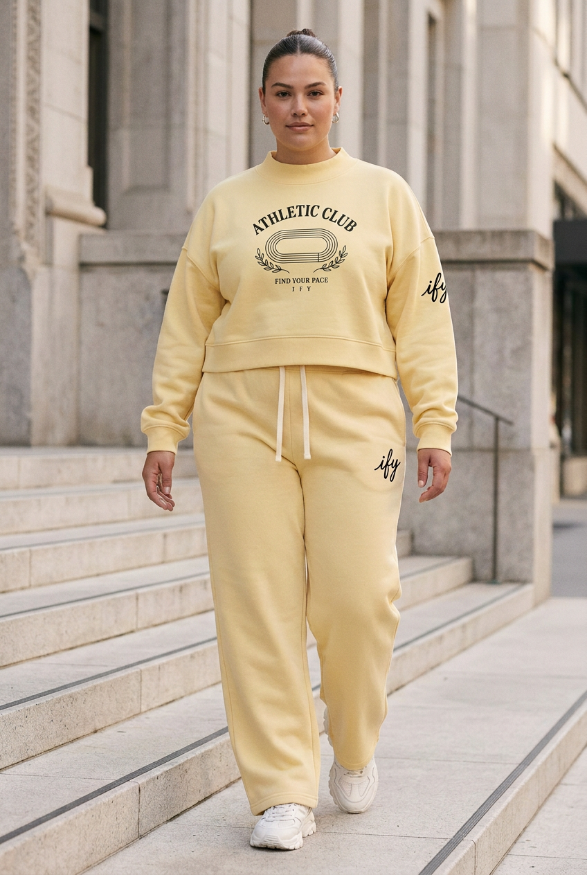 Regenerated yellow outfit with refined sweatshirt details