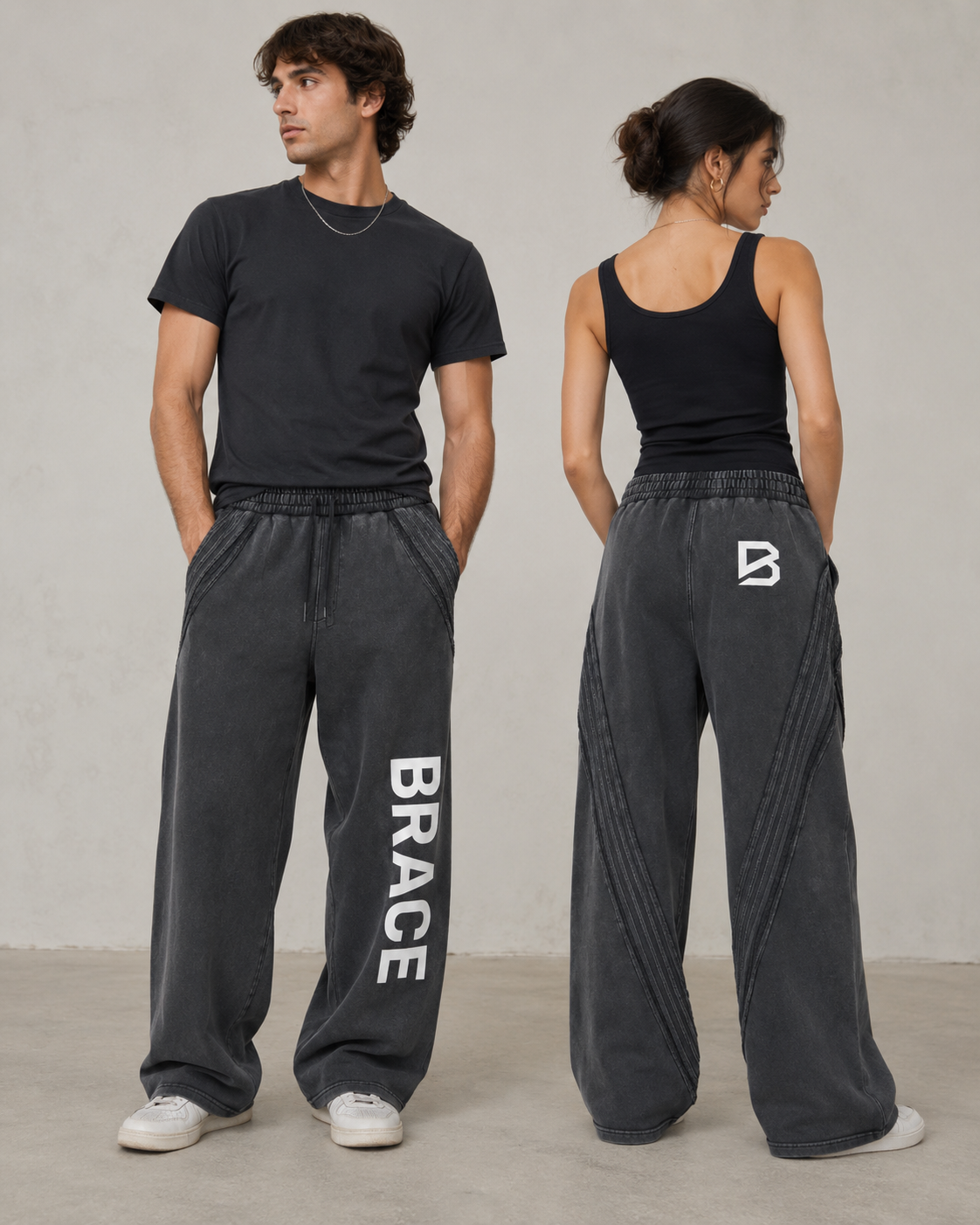 Snow Washed Sweatpants - Raw Edge Tape Detail Gym Joggers | BRACE