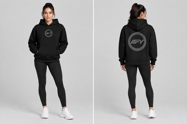 Women’s hoodie front and back views